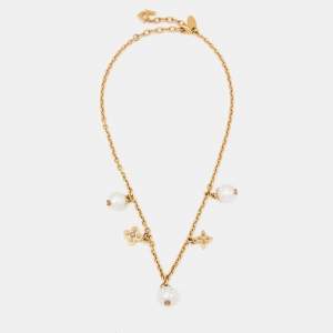 Pre Owned Louis Vuitton Faux Pearl Two Tone Necklace