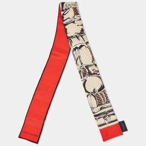 Louis Vuitton Red Monogram Trunks Print Silk Bandeau Scarf