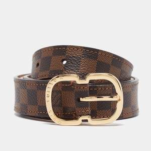 Pre Owned Louis Vuitton Mini Damier Ebene Canvas Trunk Buckle Belt 90 CM