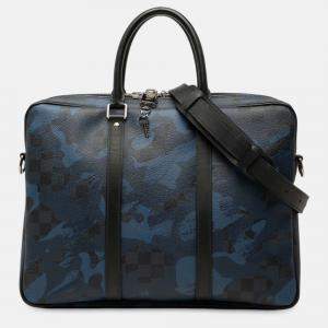 Pre Owned Louis Vuitton Blue Damier Cobalt Camouflage Porte Documents Voyage PM