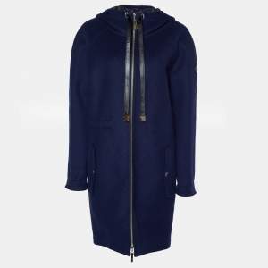 Louis Vuitton Navy Blue Monogram Wool Zip-Up Hooded Coat S