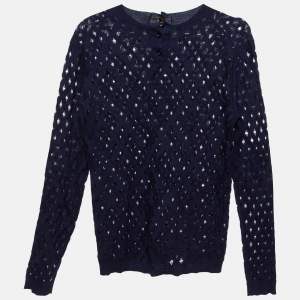 Louis Vuitton Navy Blue Pointelle Knit Sheer Sweatshirt M