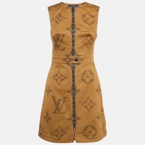 Louis Vuitton Brown Printed Cotton Front Zipped Mini Dress S
