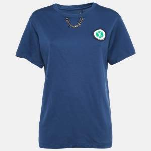 Louis Vuitton Navy Blue Applique Cotton Jersey T-Shirt M
