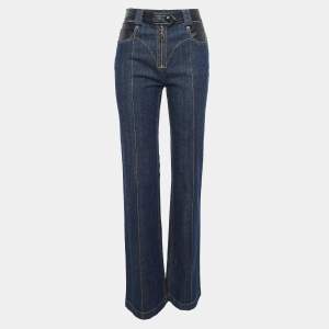 Louis Vuitton Navy Blue Leather Trim Denim Straight Jeans M Waist 31"