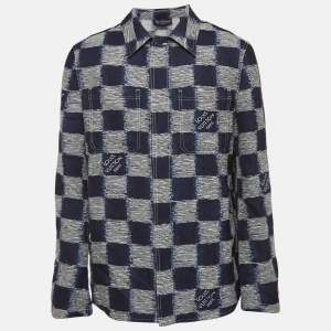 Louis Vuitton Navy Blue Checkered Patterned Wool Shirt M