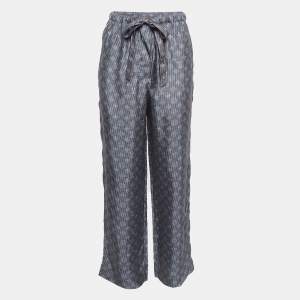Louis Vuitton Blue Monogram Print Silk Wide-Leg Pants S