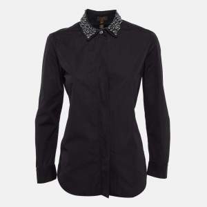 Louis Vuitton Black Cotton Beaded Collar Button Front Shirt S