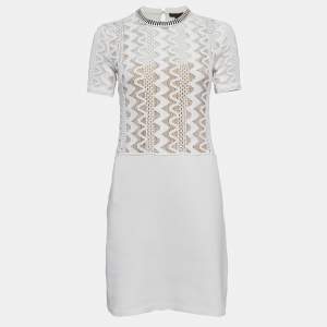 Louis Vuitton White Lace and Knit Trim Neck Mini Dress S