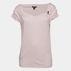 Louis Vuitton Pink Cotton Jersey Brooch Detail Top L
