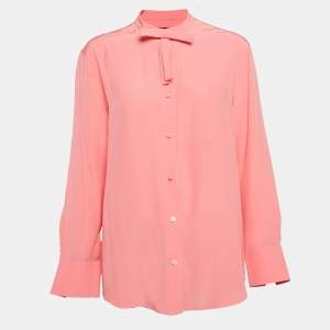 Louis Vuitton Pink Silk Button Front Bow Detail Shirt M