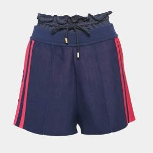 Louis Vuitton Blue Contrast Side Knit Ruffled Waist Shorts M