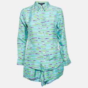 Louis Vuitton Blue Saturated Epi Print Silk Shirt and Shorts Set S