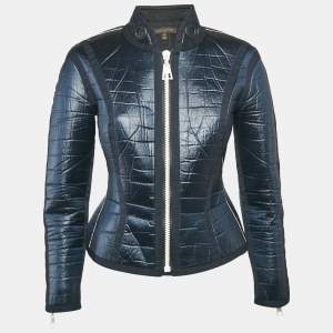 Louis Vuitton Navy Blue Textured Neoprene Biker Jacket M