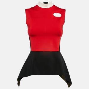 Louis Vuitton Red/Black Colorblocked Neoprene Flared Top S