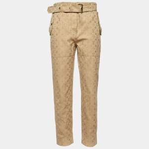 Louis Vuitton Beige Monogram Jacquard Cotton Belted Trousers M