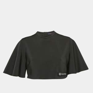 Louis Vuitton Black Jersey Cap Sleeves Crop Top L