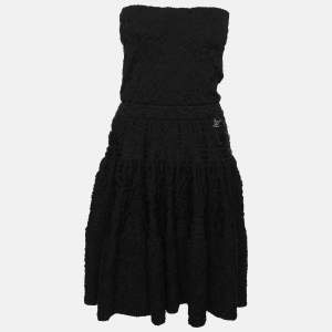 Louis Vuitton Black/Blue Silk Strapless Mini Dress S