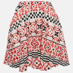 Louis Vuitton White Monogram Tile Print Silk Mini Skirt S