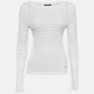 Louis Vuitton White Patterned Knit Full Sleeve Sweater Top M