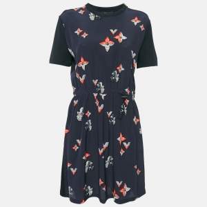 Louis Vuitton Navy Blue Printed Silk and Jersey Mini Dress L