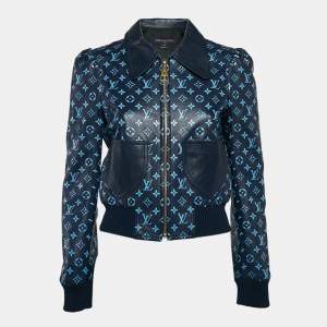 Louis Vuitton Navy Blue Monogram Leather Zip-Up Jacket S