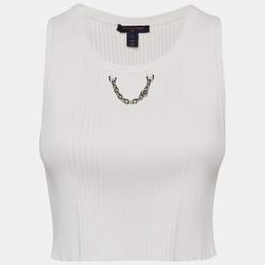 Louis Vuitton White Rib Knit Chain Detail Tank Top L