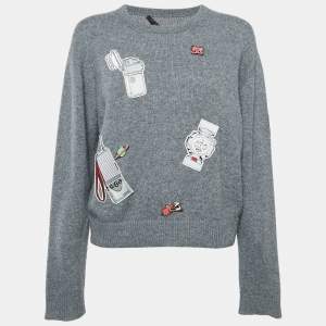 Louis Vuitton Grey Cashmere Patch Detail Sweater M