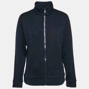 Louis Vuitton Navy Blue Monogram Jacquard Knit Zip Front Jacket XS