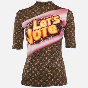 Louis Vuitton Brown Monogram Graphic Print Jersey Top XS