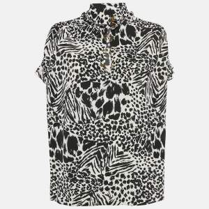 Louis Vuitton Black/White Printed Silk Metal Neck Detail Top M