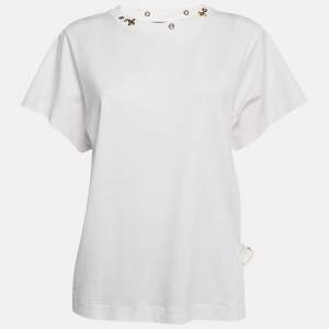 Louis Vuitton White Cotton Knit Neck Detail Top L