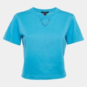 Louis Vuitton Blue Cotton Knit Crew Neck Crop Top M