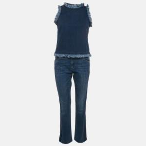 Louis Vuitton Blue Denim Frayed Top and Jeans Set M