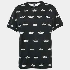 Louis Vuitton Black/White Logo Printed Cotton Chain Detail Crew Neck T-Shirt L