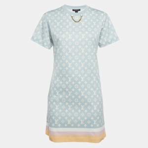 Louis Vuitton Blue Monogram Chain Detail Mini Dress XS