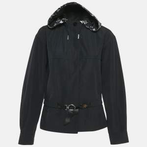 Louis Vuitton Black Nylon and Cotton Detachable Hoodie Button Front Jacket S