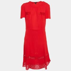 Louis Vuitton Red Crepe Lace Trimmed Short Dress L