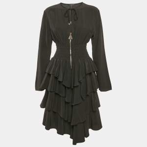 Louis Vuitton Black Crepe Shirring Detail Tiered Short Dress L