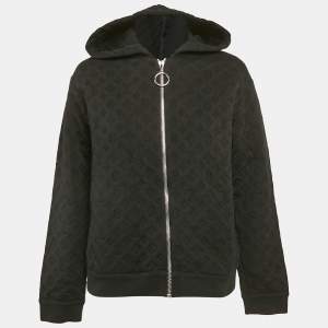 Louis Vuitton Black Embossed Monogram Cotton Knit Zip-Up Hoodie M