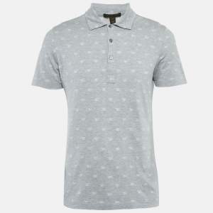 Louis Vuitton Grey Monogram Intarsia Jersey Polo T-Shirt M