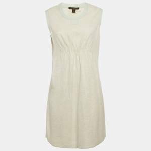 Louis Vuitton Grey Wool Blend Ruched Sleeveless Short Dress L