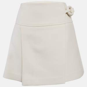 Louis Vuitton Off-White Wool Pleated Wrap Skirt S