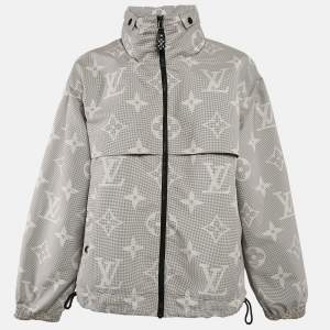 Louis Vuitton Grey Monogram Print Synthetic Hooded Zip-Up Parka Jacket M