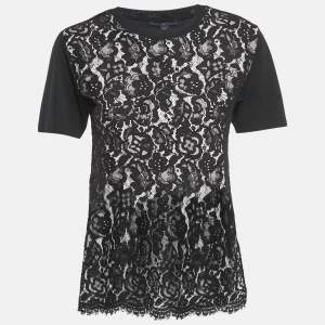 Louis Vuitton Black Cotton Lace Overlay Crew Neck T-Shirt XS