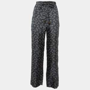 Louis Vuitton Grey Logo Print Silk Trousers S