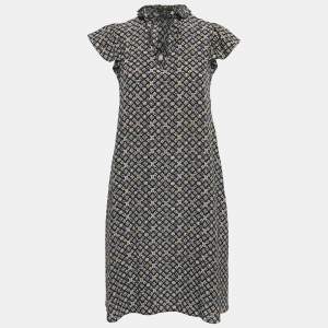 Louis Vuitton Black Monogram Print Chiffon Ruffled Mini Dress M