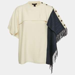 Louis Vuitton Off White/Blue Wool Tasseled Cardigan S