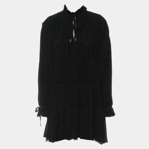 Louis Vuitton Black Silk Pleated Long Sleeve Dress FR Women 38