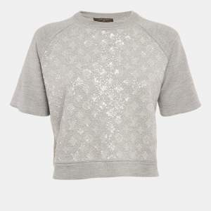 Louis Vuitton Grey Monogram Sequin Wool Blend T-Shirt S